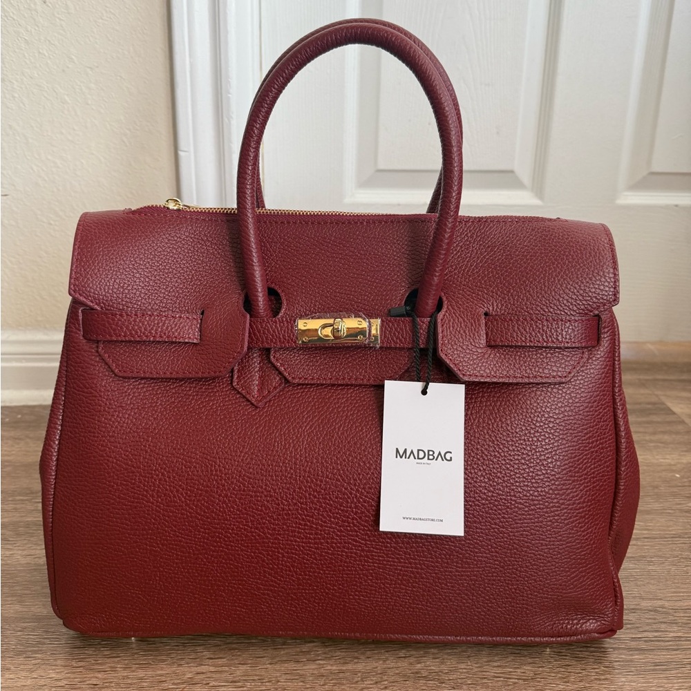 MADBAG Women's Burgundy Leather Handbag